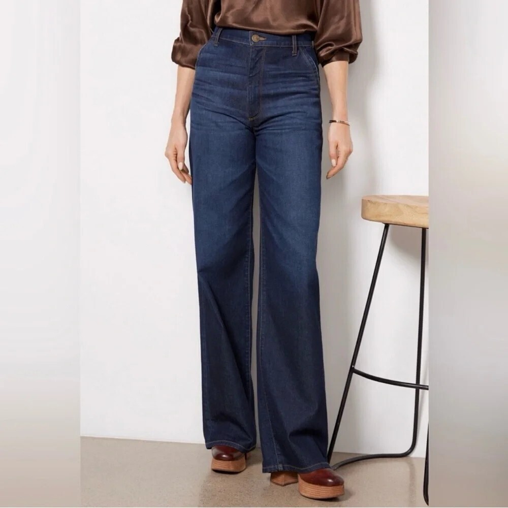 Evereve Ever Trouser Jeans Size 27 Dark Wash Wide Leg High Rise Blue Denim